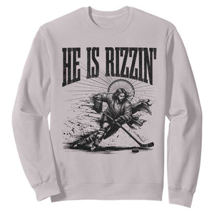 Funny Jesus Hockey Sweatshirt He Is Rizzin' TS14 Ice Gray Print Your Wear