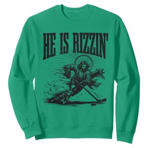 Funny Jesus Hockey Sweatshirt He Is Rizzin' TS14 Irish Green Print Your Wear