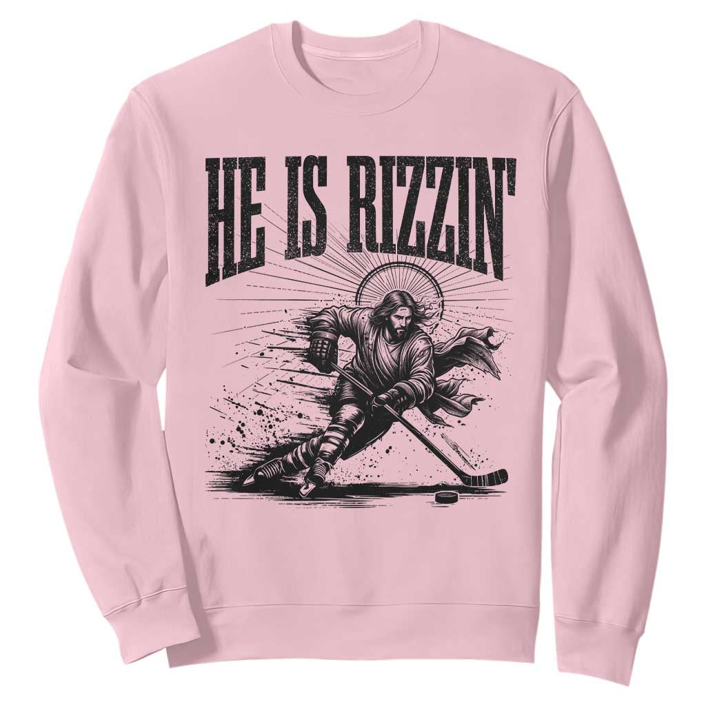 Funny Jesus Hockey Sweatshirt He Is Rizzin' TS14 Light Pink Print Your Wear