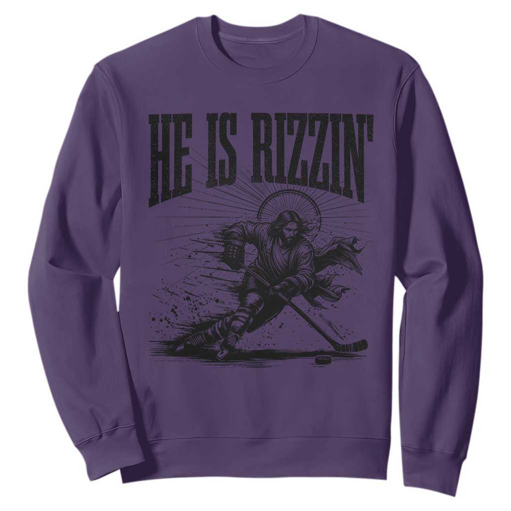Funny Jesus Hockey Sweatshirt He Is Rizzin' TS14 Purple Print Your Wear
