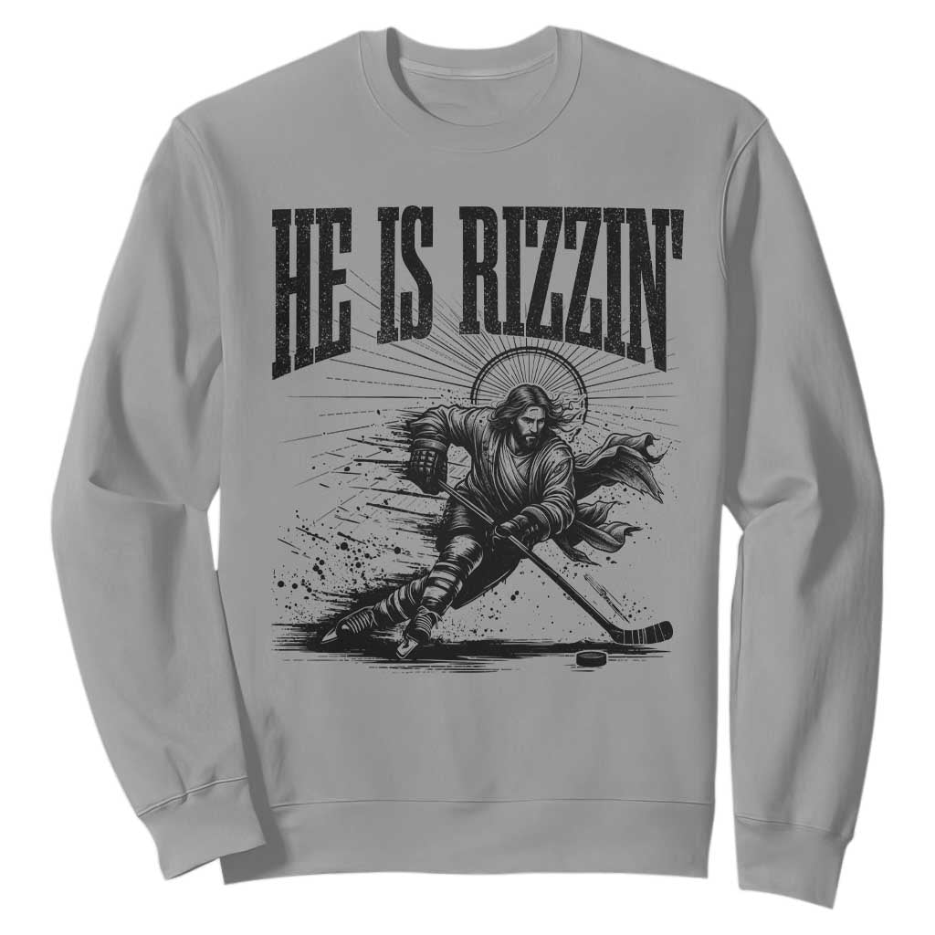Funny Jesus Hockey Sweatshirt He Is Rizzin' TS14 Sport Gray Print Your Wear