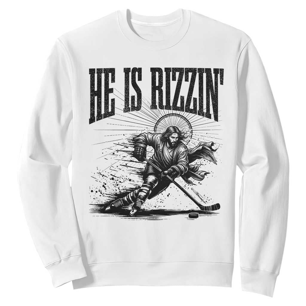 Funny Jesus Hockey Sweatshirt He Is Rizzin' TS14 White Print Your Wear