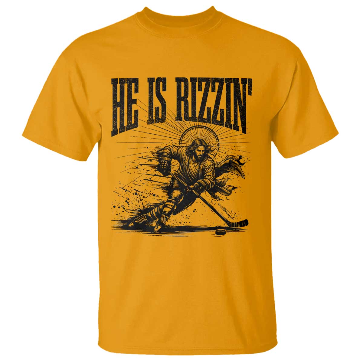 Funny Jesus Hockey T Shirt He Is Rizzin' TS14 Gold Print Your Wear