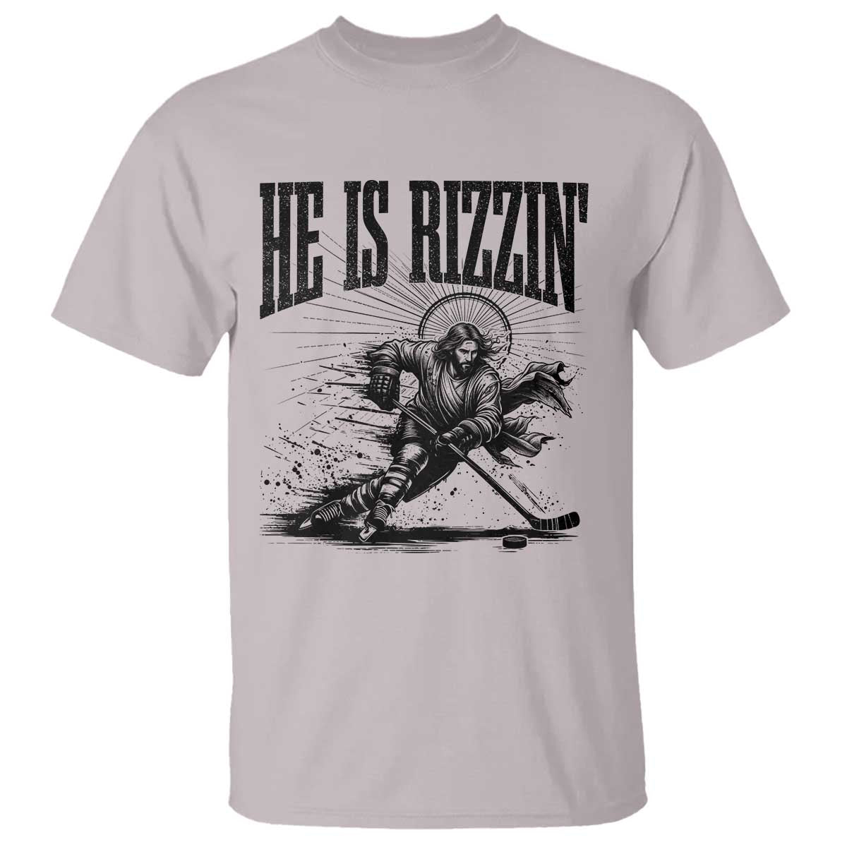 Funny Jesus Hockey T Shirt He Is Rizzin' TS14 Ice Gray Print Your Wear