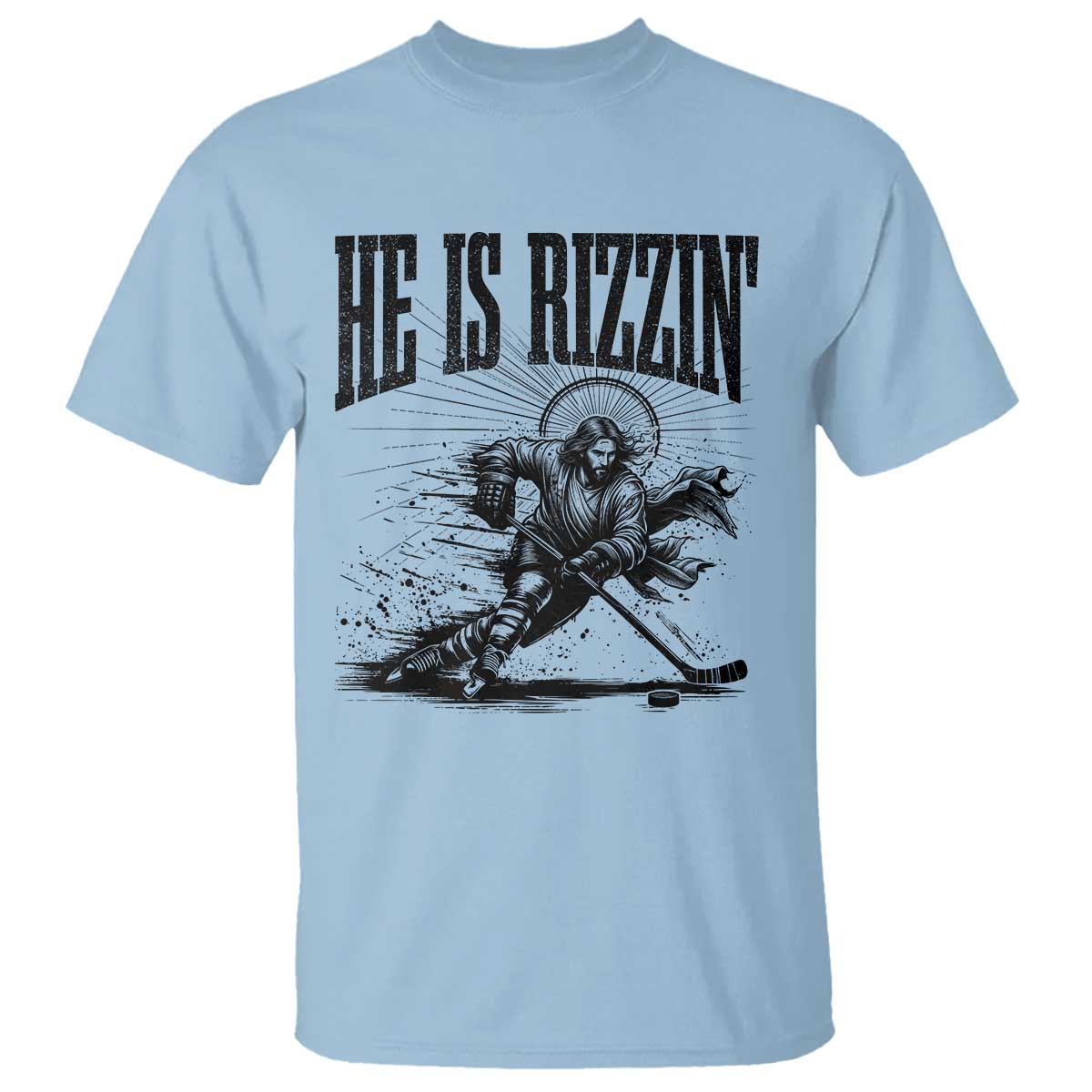 Funny Jesus Hockey T Shirt He Is Rizzin' TS14 Light Blue Print Your Wear