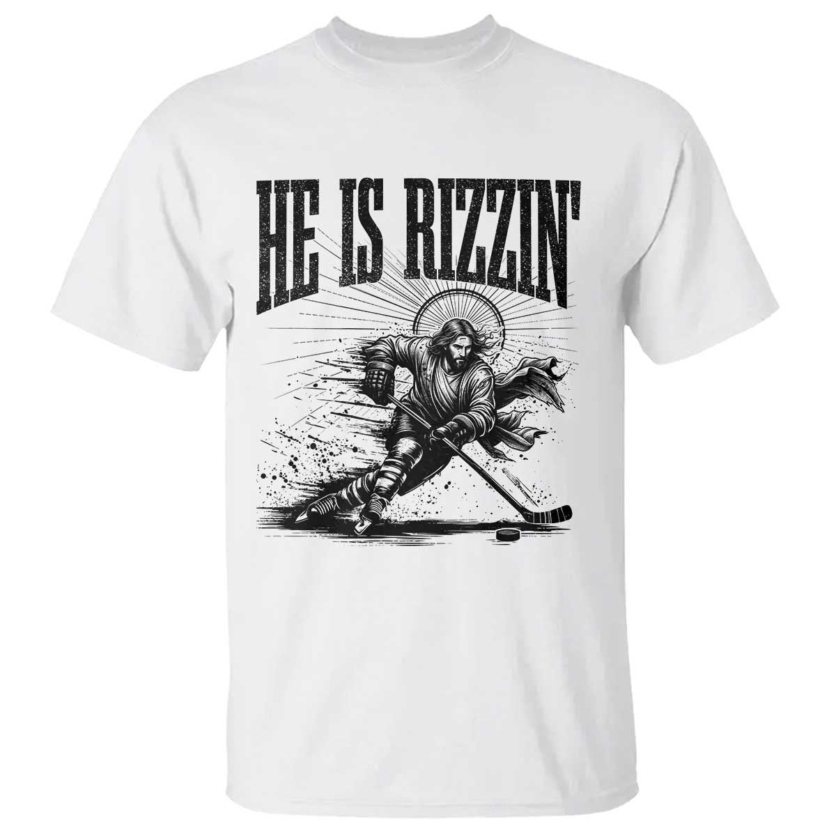 Funny Jesus Hockey T Shirt He Is Rizzin' TS14 White Print Your Wear