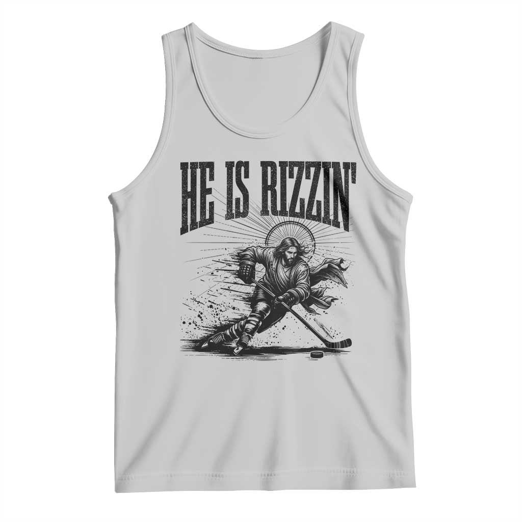 Funny Jesus Hockey Tank Top He Is Rizzin' TS14 Ash Print Your Wear
