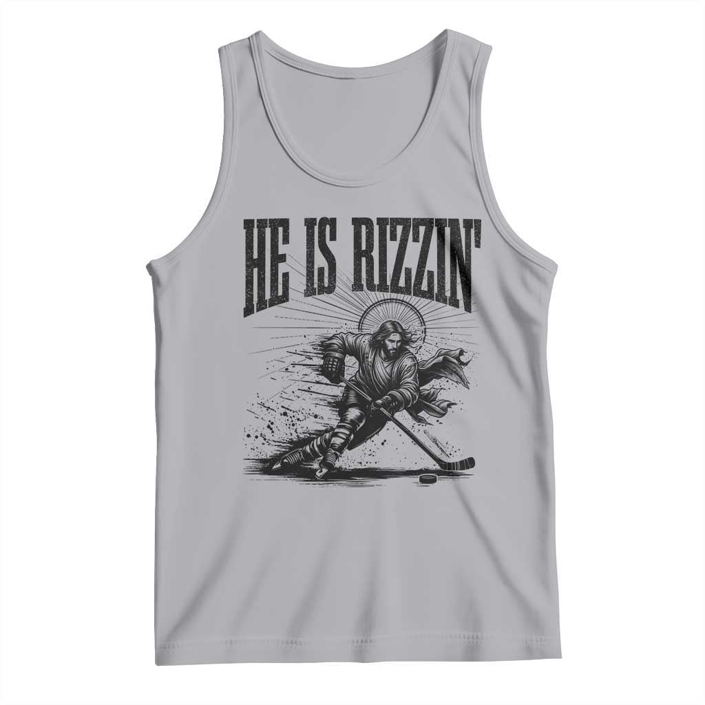 Funny Jesus Hockey Tank Top He Is Rizzin' TS14 Athletic Heather Print Your Wear