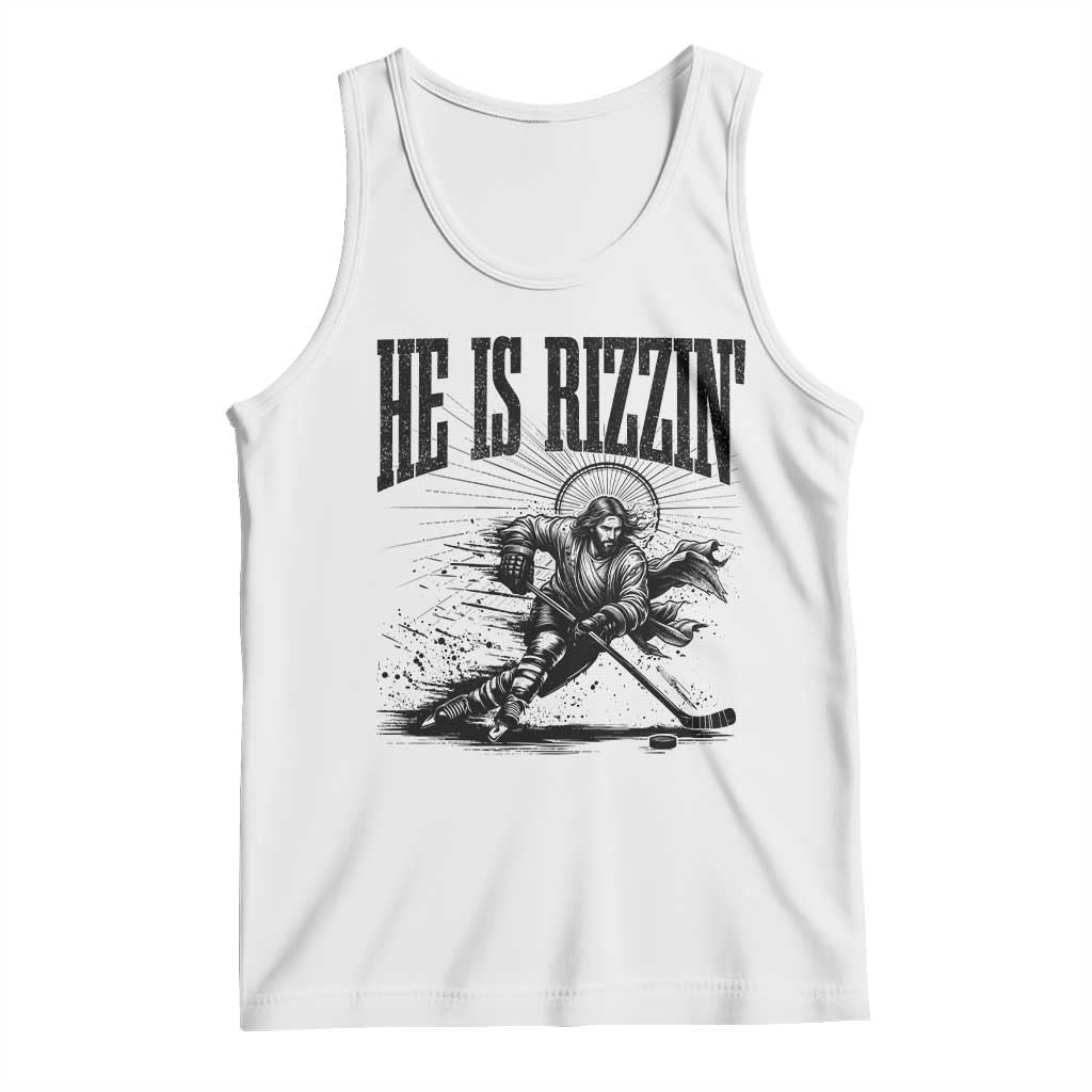 Funny Jesus Hockey Tank Top He Is Rizzin' TS14 White Print Your Wear