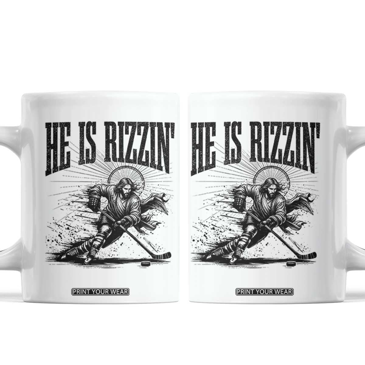 Funny Jesus Hockey Coffee Mug He Is Rizzin' TS14 White Print Your Wear