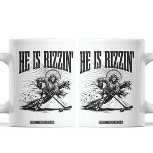 Funny Jesus Hockey Coffee Mug He Is Rizzin' TS14 White Print Your Wear