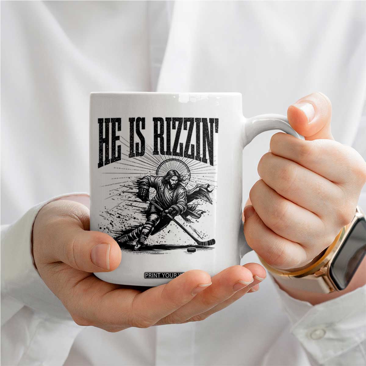 Funny Jesus Hockey Coffee Mug He Is Rizzin' TS14 Print Your Wear