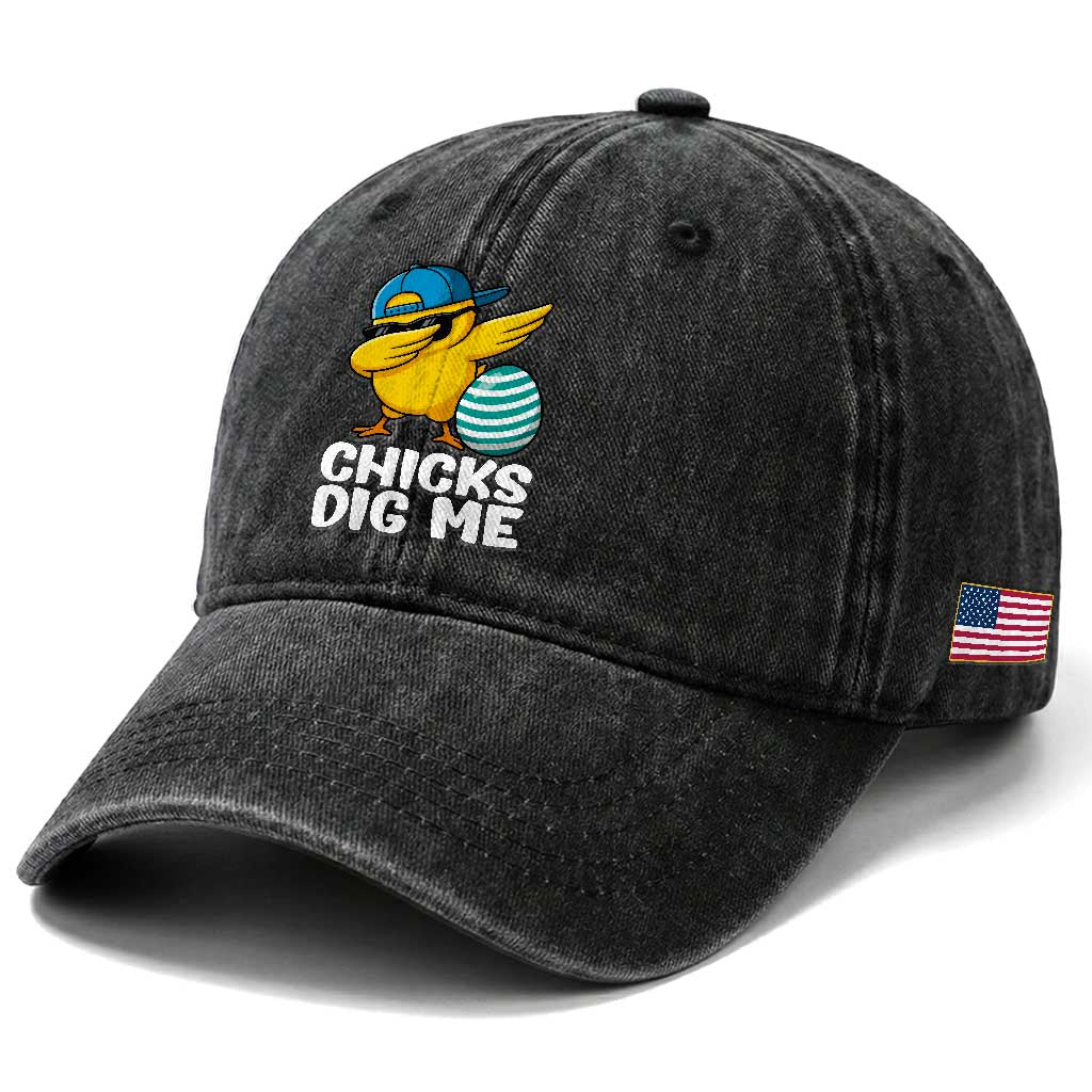 Easter Chicks Dig Me Washed Cotton Baseball Cap Cute Chicken Dabbing Egg Hunt Toddler TS14 Print Your Wear