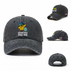 Easter Chicks Dig Me Washed Cotton Baseball Cap Cute Chicken Dabbing Egg Hunt Toddler TS14 Washed Cap Universal Fit Dark Gray Print Your Wear