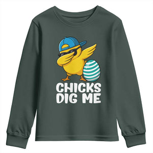 Easter Chicks Dig Me Youth Sweatshirt Cute Chicken Dabbing Egg Hunt Toddler TS14 Dark Forest Green Print Your Wear