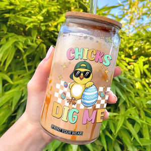 Chicks Dig Me Glass Can Funny Easter Chick TS14 Black Print Your Wear