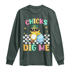 Chicks Dig Me Long Sleeve Shirt Funny Easter Chick TS14 Dark Forest Green Print Your Wear