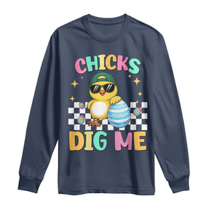 Chicks Dig Me Long Sleeve Shirt Funny Easter Chick TS14 Navy Print Your Wear