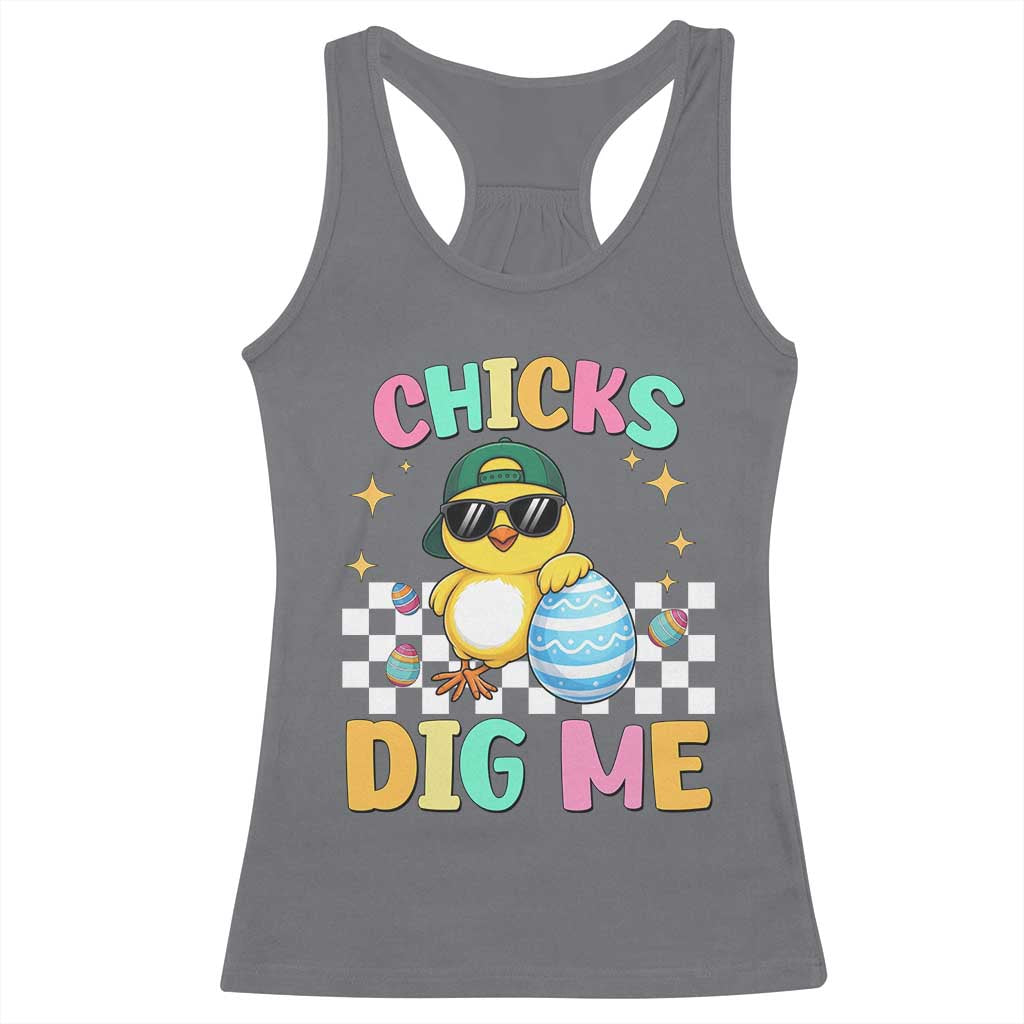 Chicks Dig Me Racerback Tank Top Funny Easter Chick TS14 Charcoal Print Your Wear
