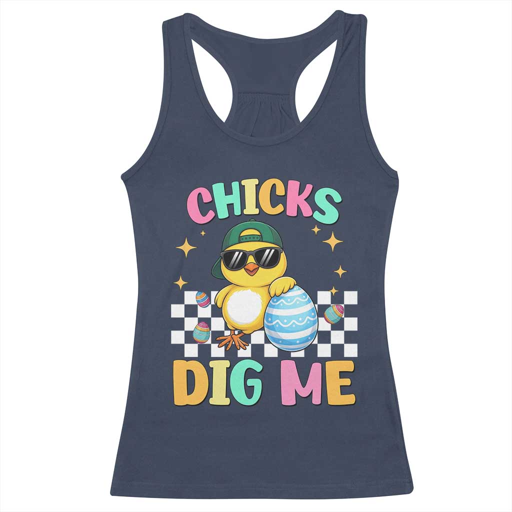 Chicks Dig Me Racerback Tank Top Funny Easter Chick TS14 Navy Print Your Wear