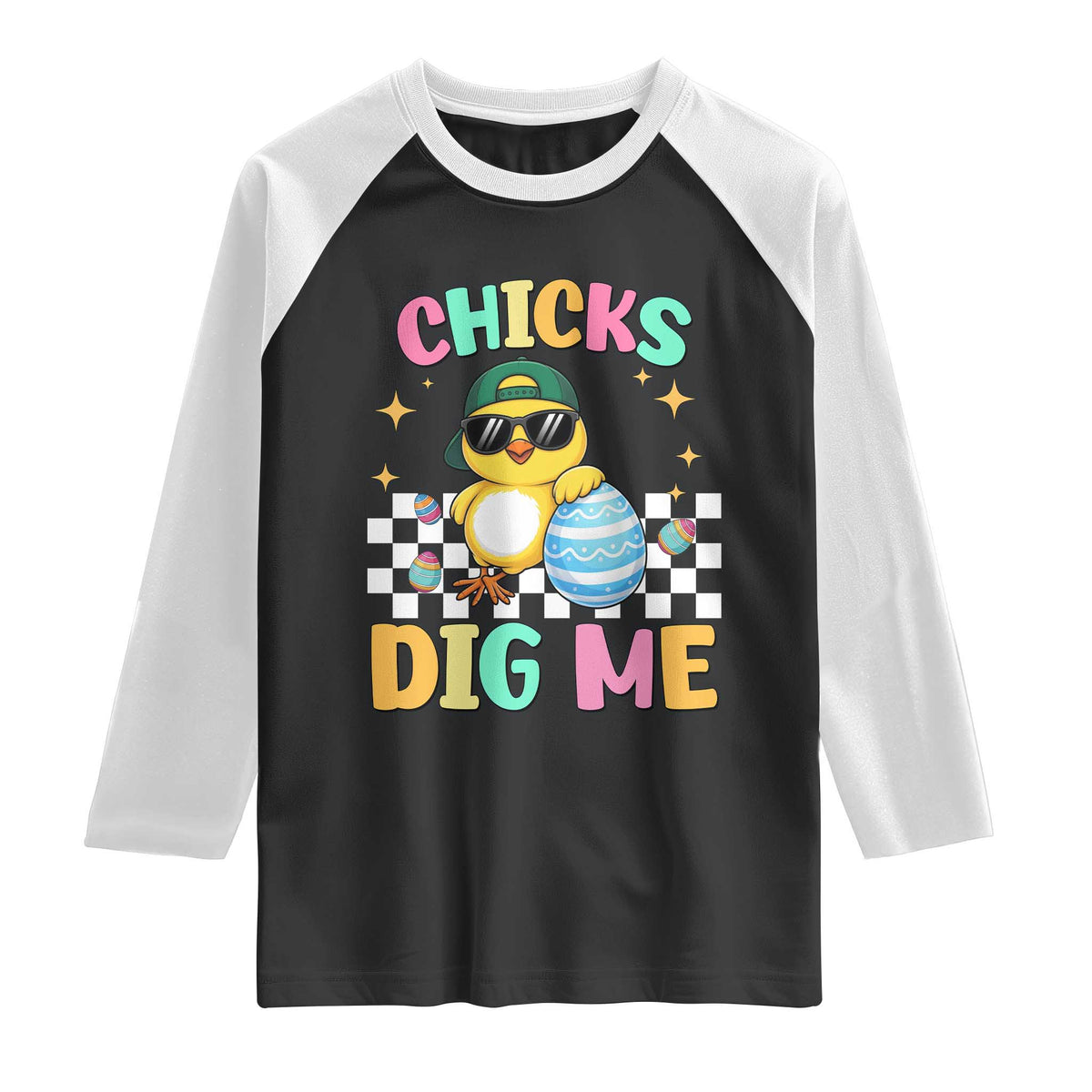 Chicks Dig Me Raglan Shirt Funny Easter Chick TS14 Black White Print Your Wear