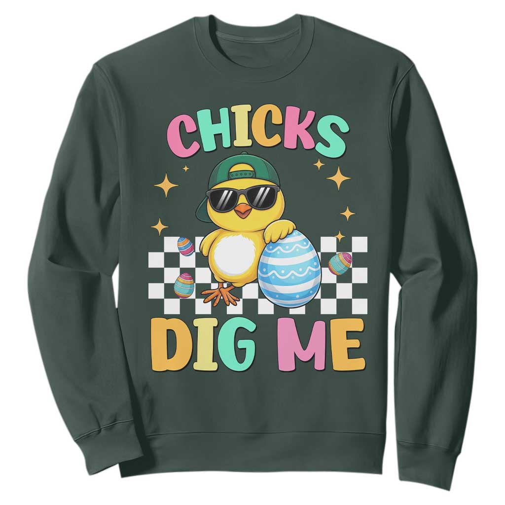 Chicks Dig Me Sweatshirt Funny Easter Chick TS14 Dark Forest Green Print Your Wear