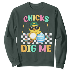 Chicks Dig Me Sweatshirt Funny Easter Chick TS14 Dark Forest Green Print Your Wear