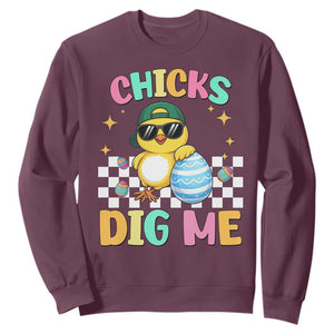 Chicks Dig Me Sweatshirt Funny Easter Chick TS14 Maroon Print Your Wear