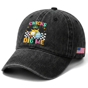 Chicks Dig Me Washed Cotton Baseball Cap Funny Easter Chick TS14 Print Your Wear
