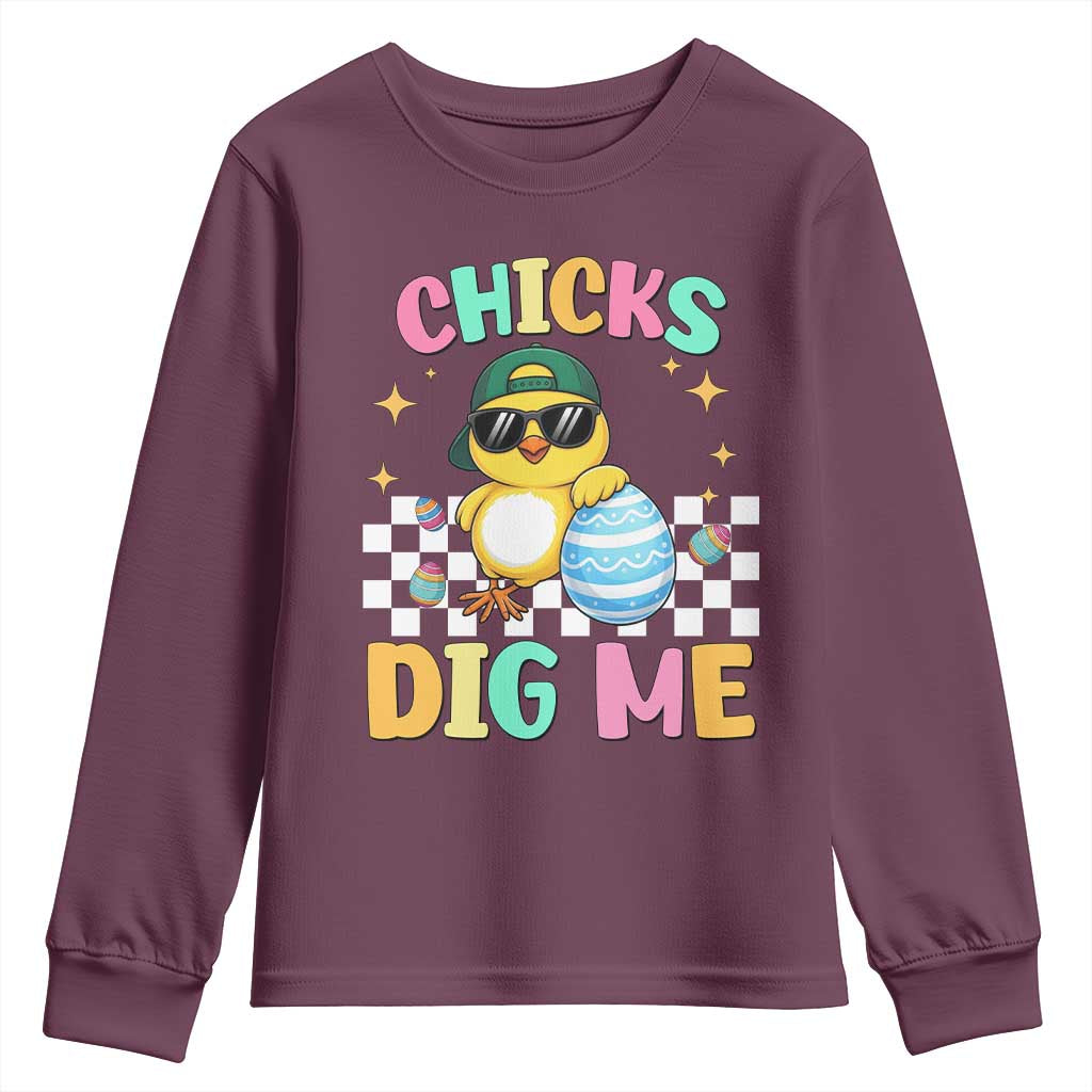 Chicks Dig Me Youth Sweatshirt Funny Easter Chick TS14 Maroon Print Your Wear