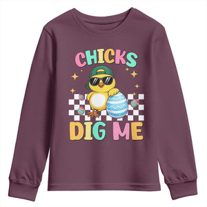 Chicks Dig Me Youth Sweatshirt Funny Easter Chick TS14 Maroon Print Your Wear