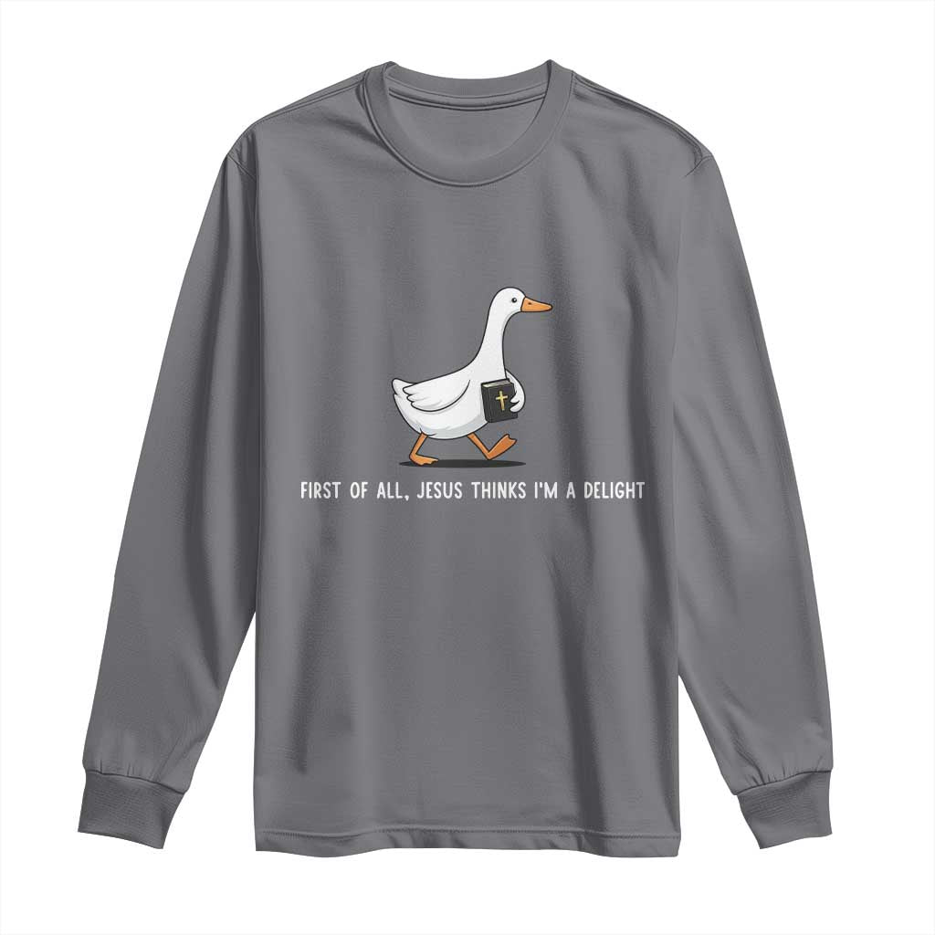 Jesus Thinks I'm A Delight Long Sleeve Shirt Funny Christian Goose Sarcastic TS14 Charcoal Print Your Wear