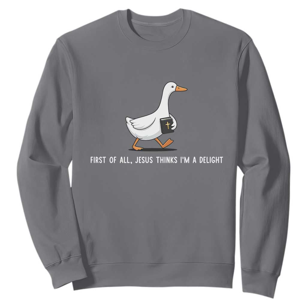 Jesus Thinks I'm A Delight Sweatshirt Funny Christian Goose Sarcastic TS14 Charcoal Print Your Wear