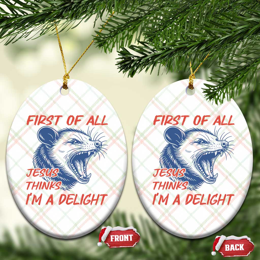 First of All Jesus Thinks I'm A Delight Ceramic Ornament Funny Opossum Christian TS14 Print Your Wear