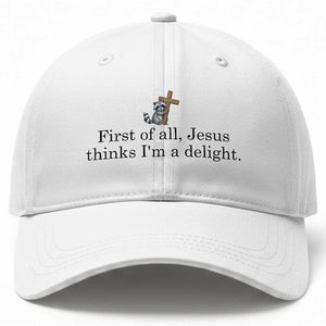 Funny Christian Raccoon Baseball Cap Sarcastic Jesus Thinks I'm A Delight TS14 Print Your Wear