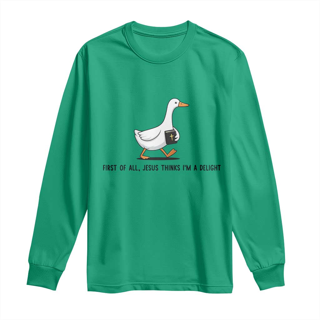 Funny Christian Goose Long Sleeve Shirt Jesus Thinks I'm A Delight TS14 Irish Green Print Your Wear
