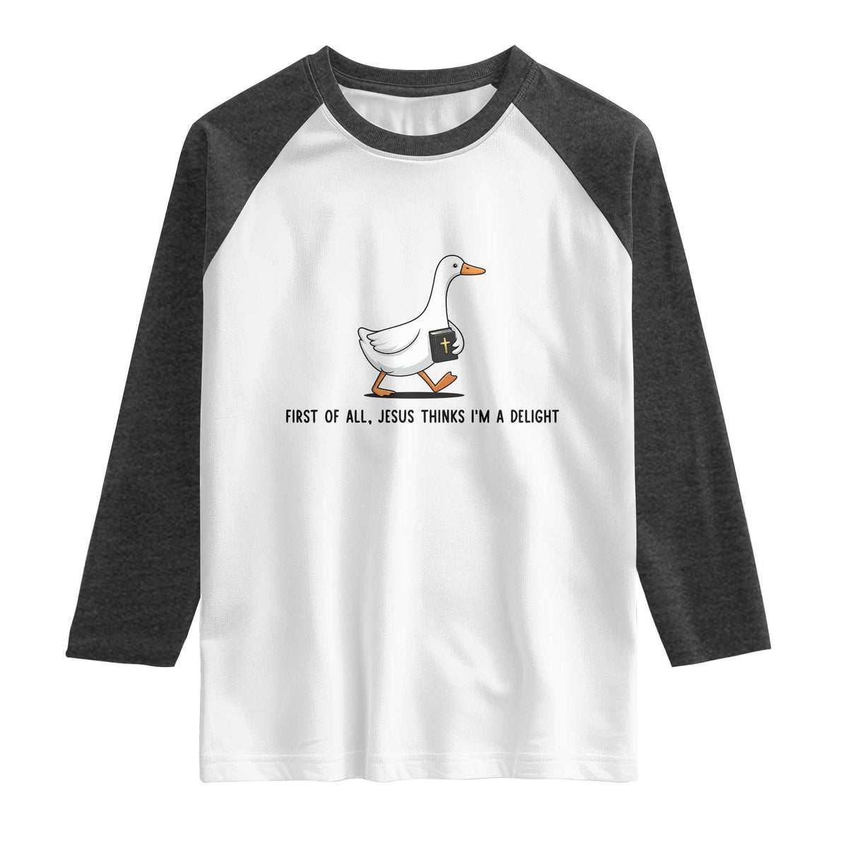 Funny Christian Goose Raglan Shirt Jesus Thinks I'm A Delight TS14 White Heather Charcoal Print Your Wear