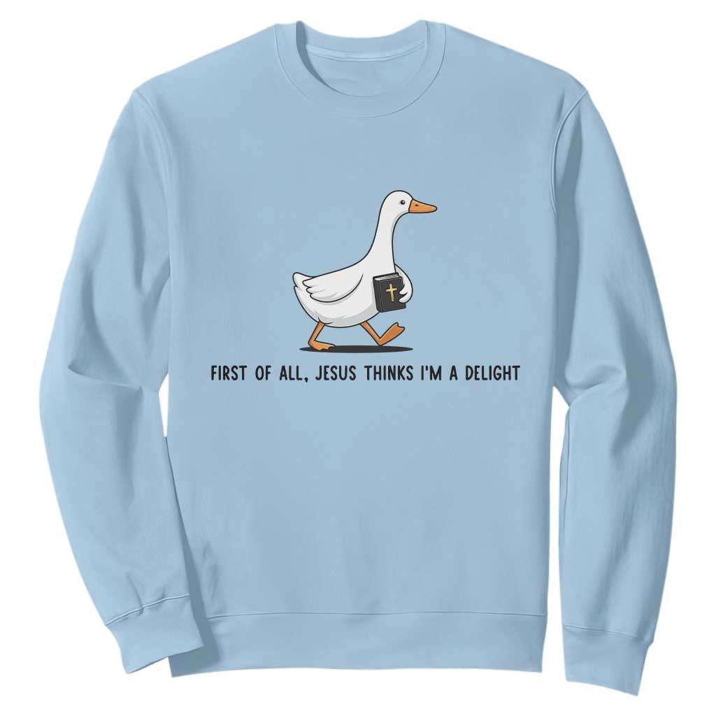 Funny Christian Goose Sweatshirt Jesus Thinks I'm A Delight TS14 Light Blue Print Your Wear