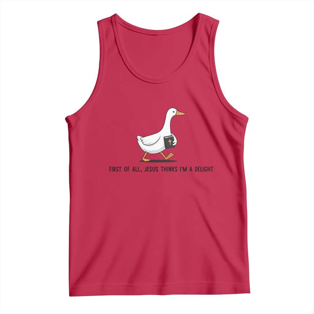 Funny Christian Goose Tank Top Jesus Thinks I'm A Delight TS14 Red Print Your Wear
