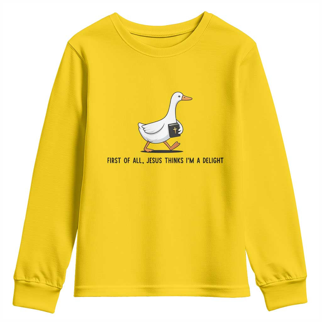 Funny Christian Goose Youth Sweatshirt Jesus Thinks I'm A Delight TS14 Daisy Print Your Wear
