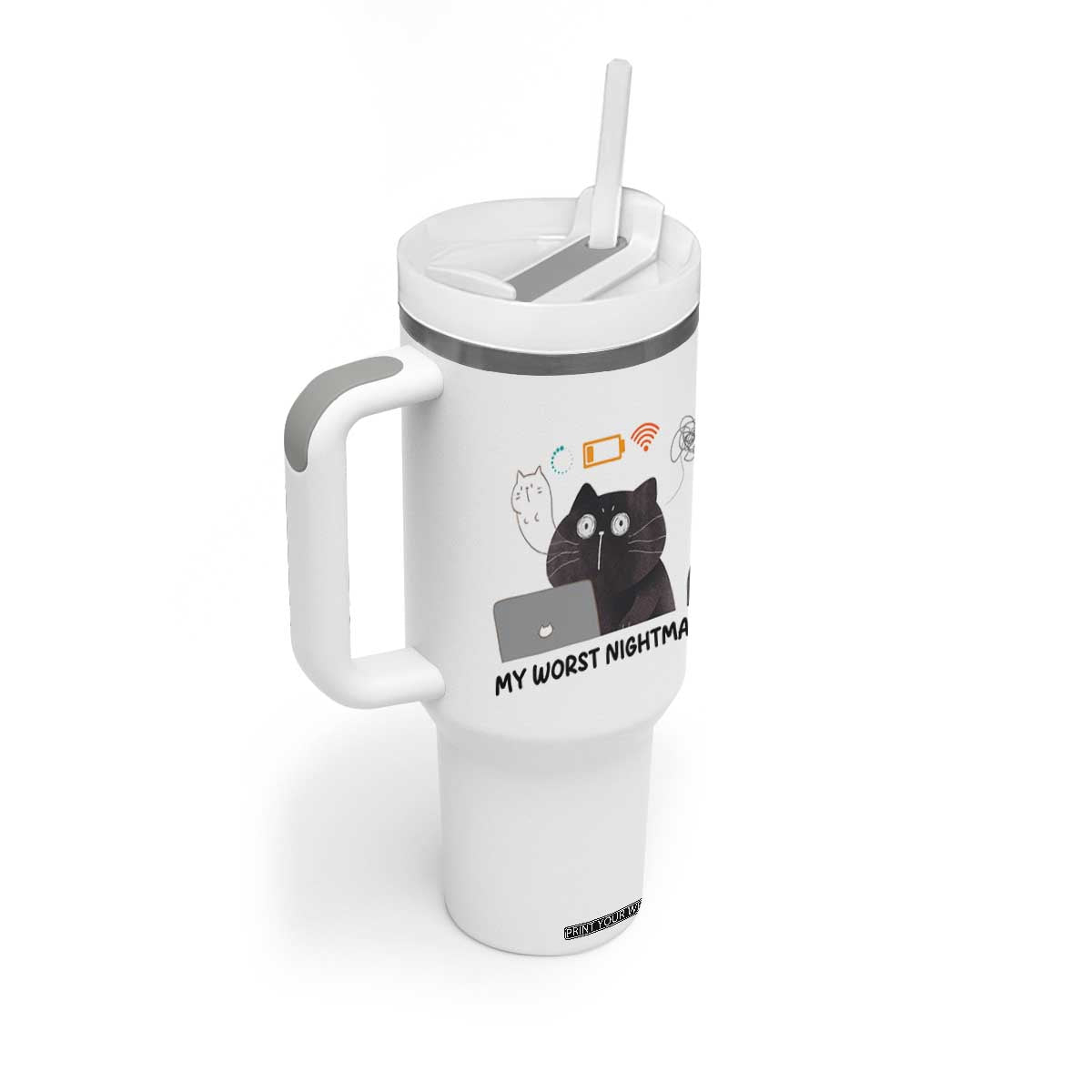 My Worst Nightmare Tumbler With Handle Funny Cat Gaming Wifi Loading Hurmor TS14 Print Your Wear