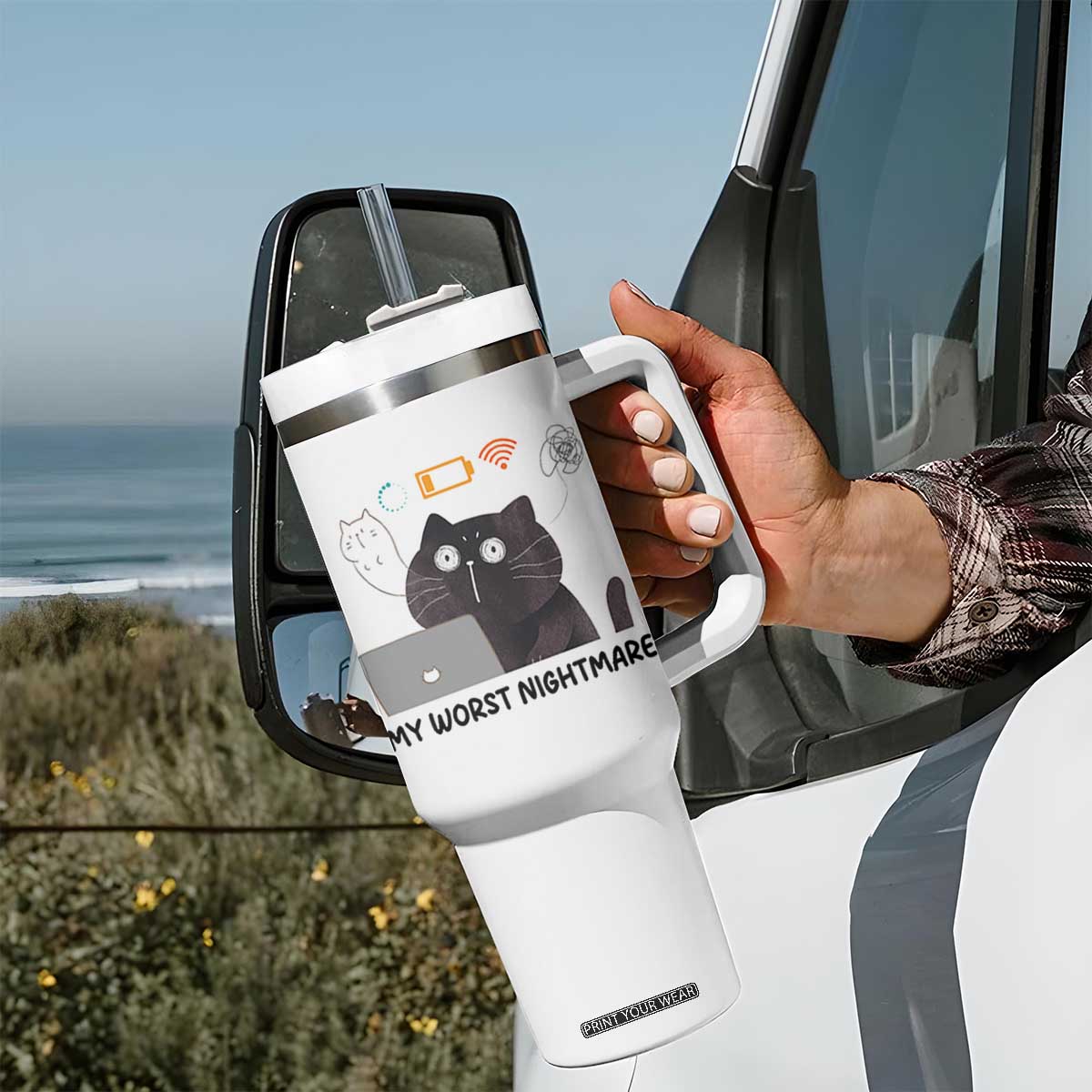 My Worst Nightmare Tumbler With Handle Funny Cat Gaming Wifi Loading Hurmor TS14 Print Your Wear