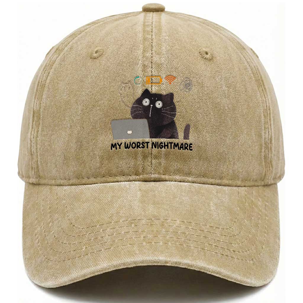 My Worst Nightmare Washed Cotton Baseball Cap Funny Cat Gaming Wifi Loading Hurmor TS14 Washed Cap Universal Fit Khaki Print Your Wear