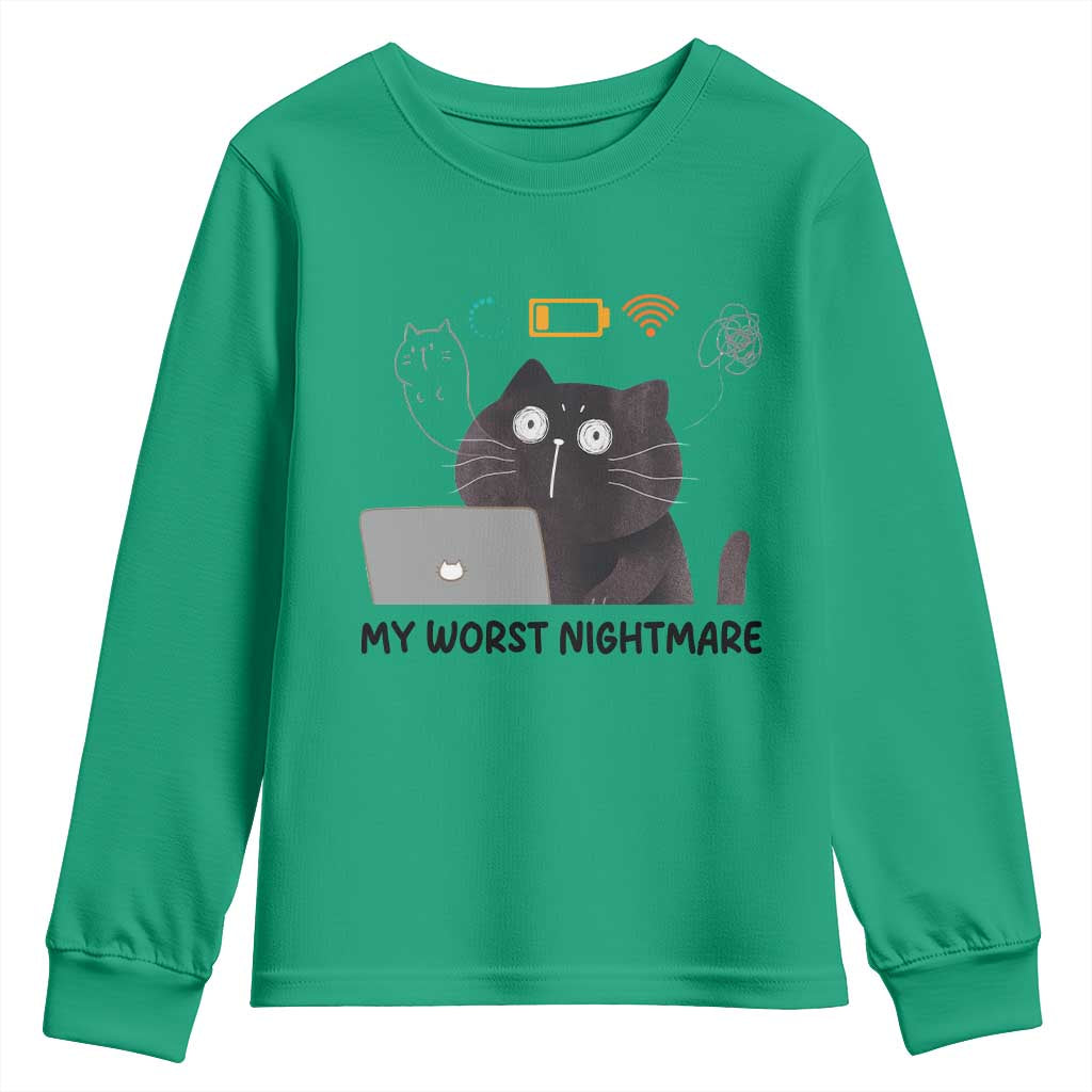 My Worst Nightmare Youth Sweatshirt Funny Cat Gaming Wifi Loading Hurmor TS14 Irish Green Print Your Wear