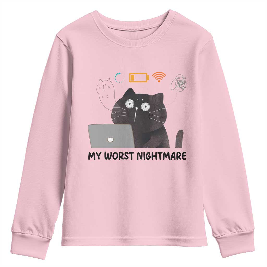 My Worst Nightmare Youth Sweatshirt Funny Cat Gaming Wifi Loading Hurmor TS14 Light Pink Print Your Wear