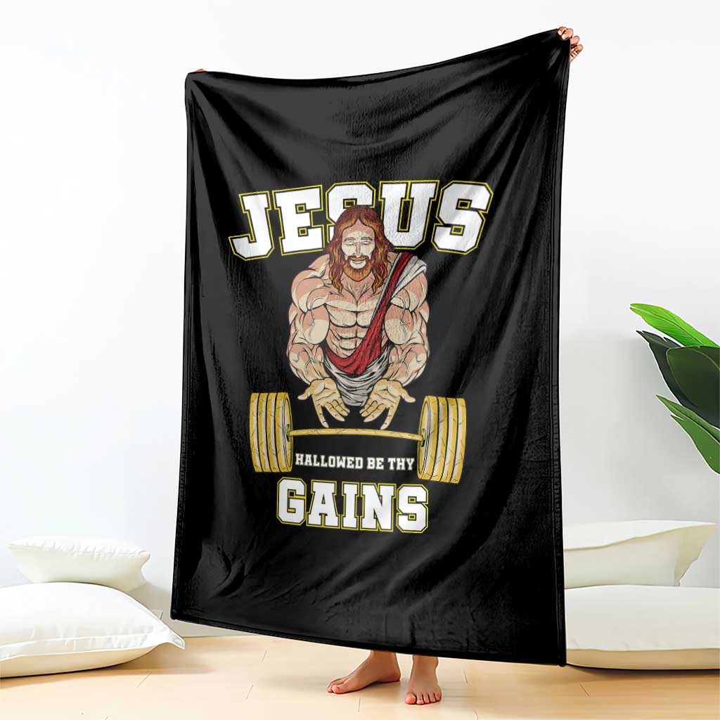 Funny Jesus Gym Throw Blanket Hallowed Be Thy Gains TS14 Print Your Wear