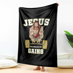 Funny Jesus Gym Throw Blanket Hallowed Be Thy Gains TS14 Print Your Wear