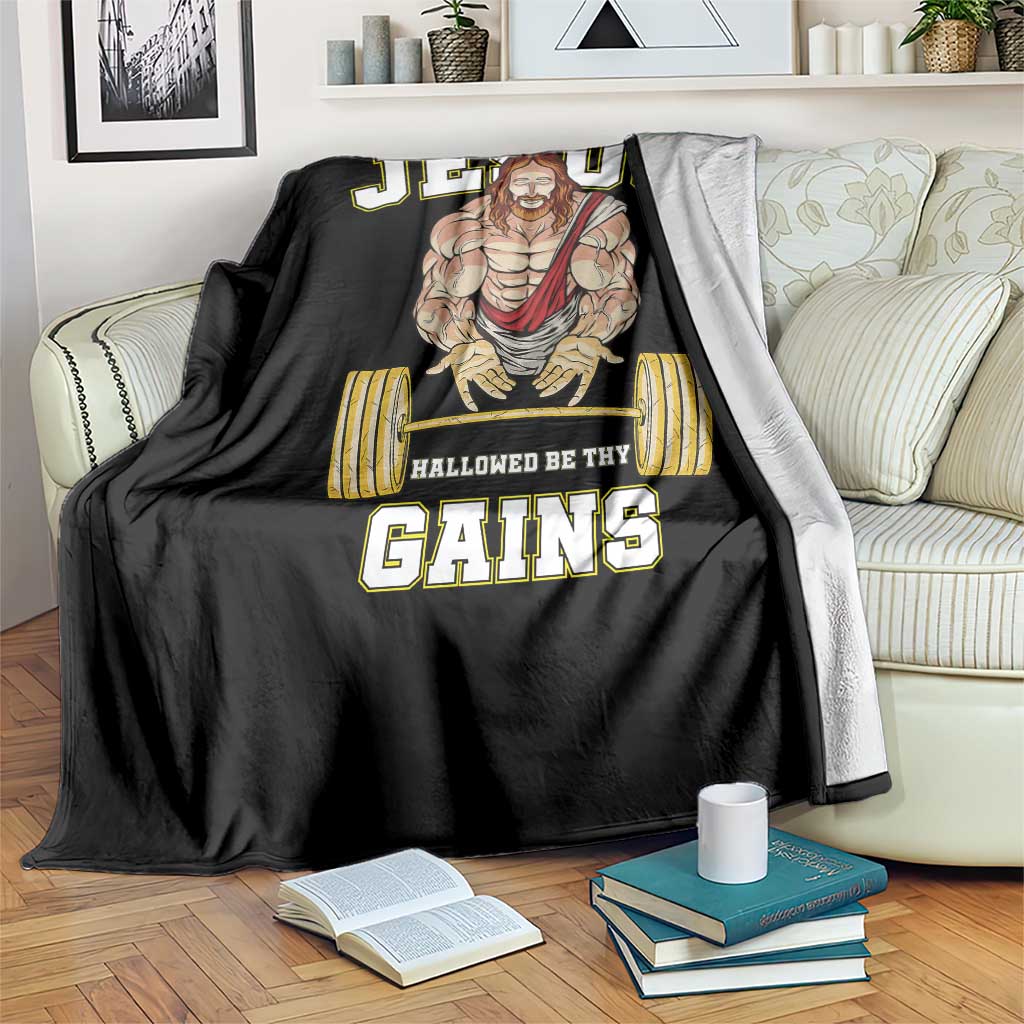 Funny Jesus Gym Throw Blanket Hallowed Be Thy Gains TS14 Print Your Wear