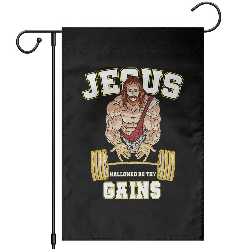 Funny Jesus Gym Garden Flag Hallowed Be Thy Gains TS14 Black Print Your Wear