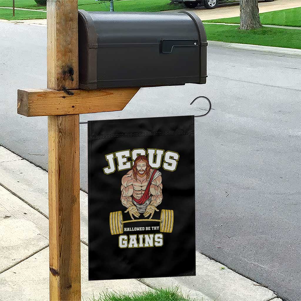 Funny Jesus Gym Garden Flag Hallowed Be Thy Gains TS14 Print Your Wear